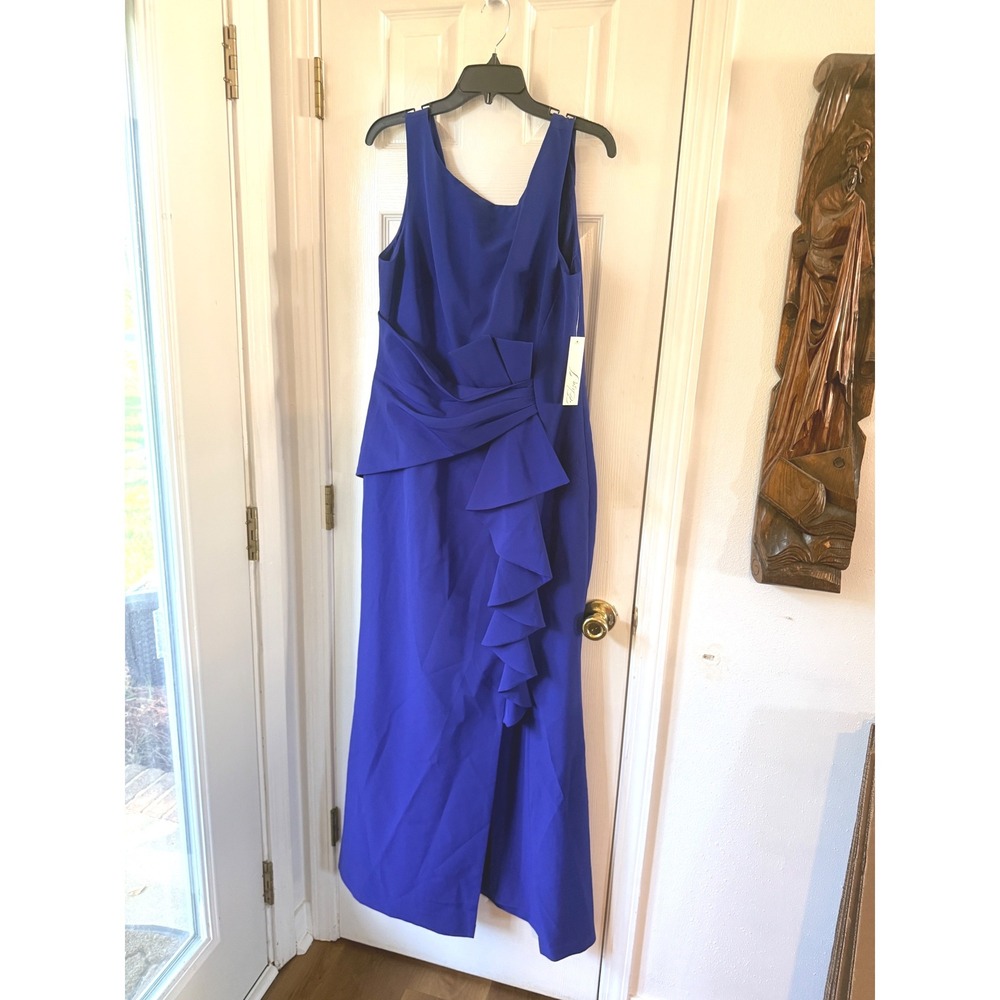 Eliza J Ruffled Sleeveless Gown Cobalt Blue Boat Neck Formal Dress EJ8M0110 14